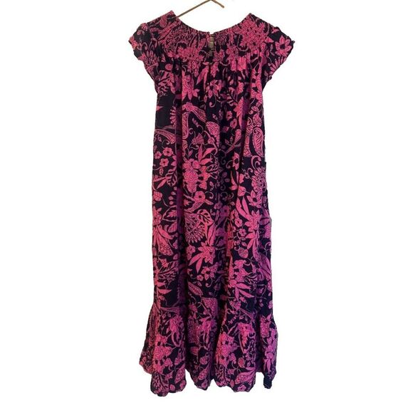 Anthropologie XS Arielle Sleep Maxi Dress Pink Navy Pockets Boho - Picture 3 of 11